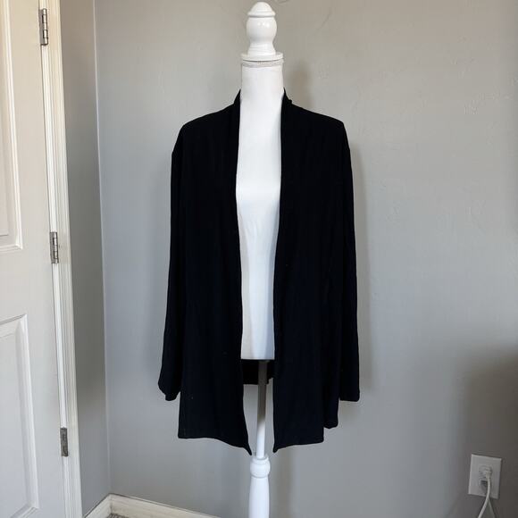 Eileen Fisher Woman 1X Black Open Front Cardigan Blazer Jacket STYLE# JW453X - Picture 1 of 5